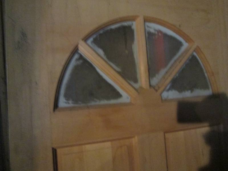 32in Wood Entry door with 4-pane arched window (Natural Wood on one side, painted white on the opposite side)