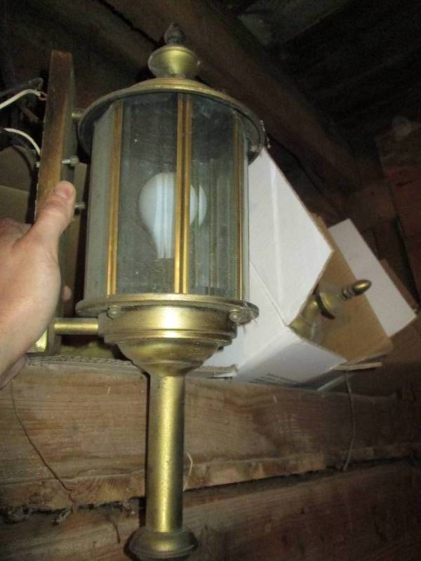 Set of (3) Vintage Brass tone Lantern style outdoor light fixtures
