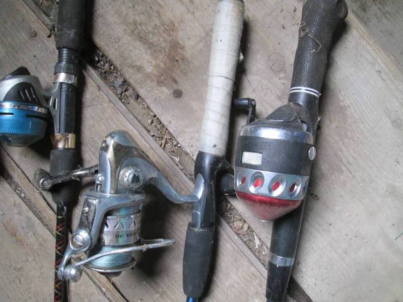 Group of Fishing rods and reels with brands from Shakespeare, Guide Series, Tebco and more
