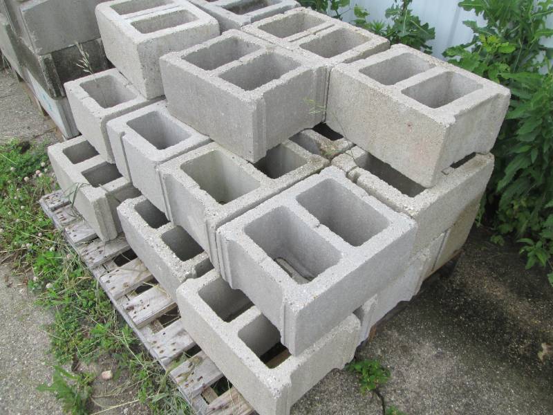 Pallet lot of cement cinder blocks as shown in pictures. (Seller may have additional blocks available. If interested, buyer should inquire at load-out)