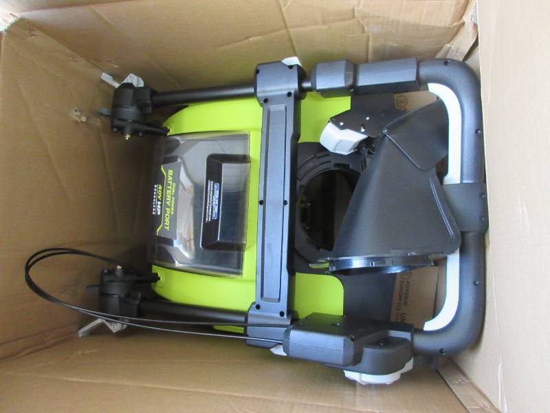 lot 4 image: RYOBI 21 in. 40-Volt Brushless Cordless Electric Snow Blower TOOL ONLY (Handles need to be tightened)- Works, Missing screws to fasten Chute