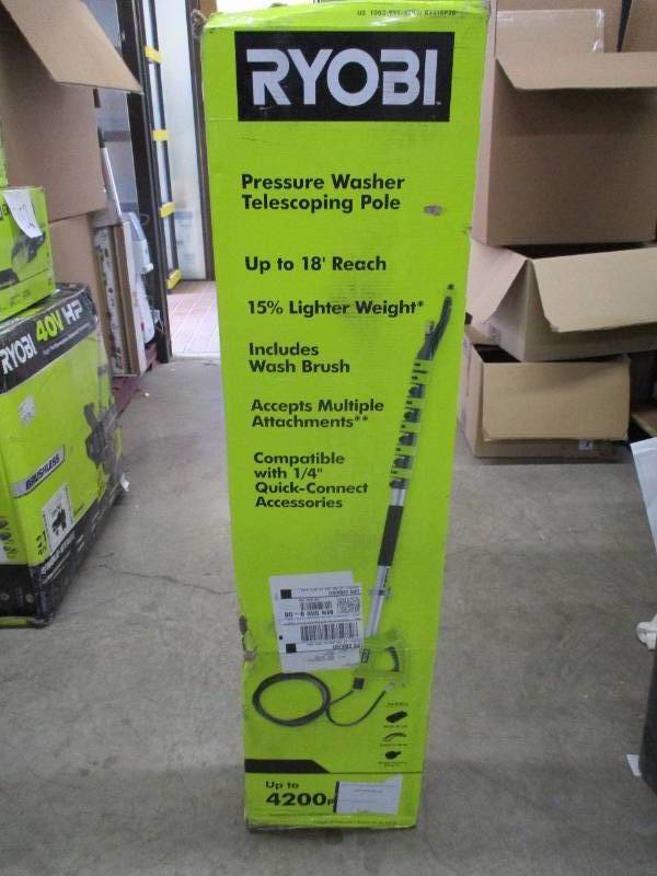 lot 359 image: RYOBI 18 ft. Extension Pole with Brush for Pressure Washer RY31EP26, Open Box, Like New NOT TESTED