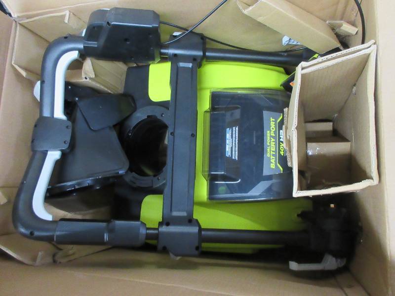 lot 3 image: RYOBI 21 in. 40-Volt Brushless Cordless Electric Snow Blower TOOL ONLY (Handles need to be tightened)- Works, Missing screws to fasten Chute