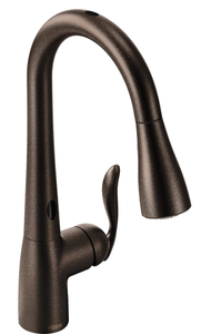 lot 360 image: Moen Arbor Oil Rubbed Bronze Motionsense Two-Sensor Touchless One-Handle Pulldown Kitchen Faucet, Single Hole Kitchen Sink Faucet Featuring Power Boost for a Faster Clean, 7594EORB - Slightly ScratchedOpen Box