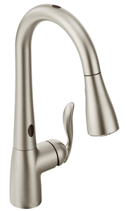 lot 358 image: Moen Arbor Spot Resist Stainless Motionsense Two-Sensor Touchless Kitchen Faucet Featuring Power Clean, One-Handle Kitchen Sink Faucets with Pull Down Spray Head, 7594ESRS - Slight ScratchesOpen Box.