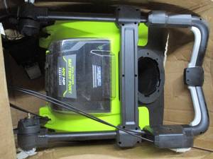 lot 5 image: RYOBI 21 in. 40-Volt Brushless Cordless Electric Snow Blower TOOL ONLY (Handles need to be tightened), 1 Handle Lock is Broken (See Photos) - Works, Missing screws to fasten Chute