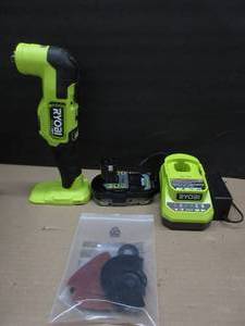 lot 239 image: RYOBI ONE HP 18V Brushless Cordless Multi-Tool Kit with 2.0 Ah HIGH PERFORMANCE Battery and Charger SLIGHTLY USED, TESTED, WORKS