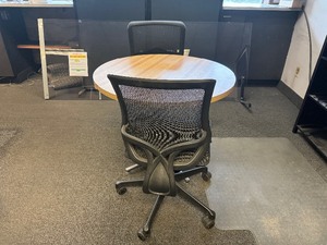 lot 12 image: Office Side Table and Two Mesh Back Adjustable Rolling Chairs