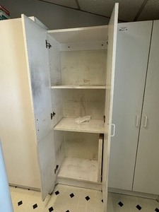 lot 19 image: White Storage Cabinet (Cabinet Only. Content Not Included)