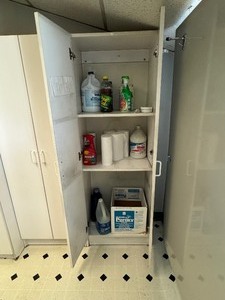lot 20 image: White Storage Cabinet (Cabinet Only. Content Not Included).
