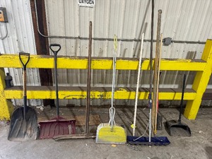 lot 68 image: Shovels, Brooms, Squeegees, Large and Small Dust Pans and More