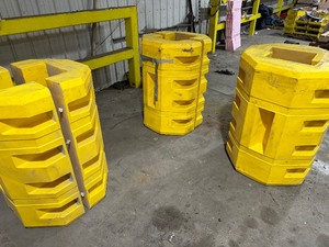 lot 73 image: Three Tall Safety Guards for Building Support Pylons. 44 High 14 x14 space for Square Support Pylon