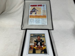 lot 141 image: Dominik Hasek and Brett Favre Framed Collectibles