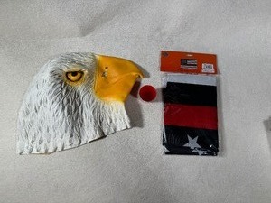 lot 120 image: Patriotic Pack - Keep America Great Shot Glass, American Eagle Mask, Red Line Flag 3 x 5