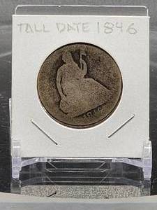 lot 28 image: 1846 Tall Date U.S. Mint Silver Seated Liberty Half Dollar