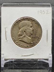 lot 65 image: 1952 U.S. Mint Silver Franklin Half Dollar