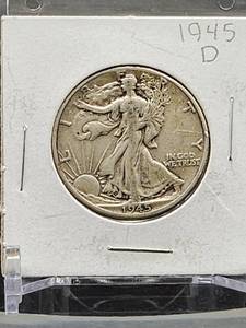 lot 74 image: 1945-D U.S. Mint Silver Walking Liberty Half Dollar