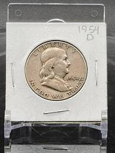 lot 98 image: 1954-D U.S. Mint Silver Franklin Half Dollar