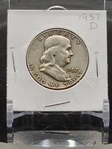 lot 37 image: 1957-D U.S. Mint Silver Franklin Half Dollar