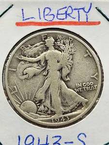 lot 50 image: 1943-S U.S. Mint Silver Walking Liberty Half Dollar