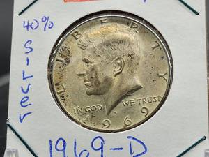 lot 47 image: (2) 1969-D U.S. Mint 40 Percent Silver Kennedy Half Dollars