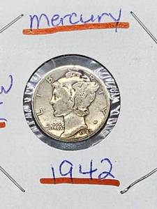 lot 34 image: (9) Assorted U.S. Mint Silver Mercury Dimes