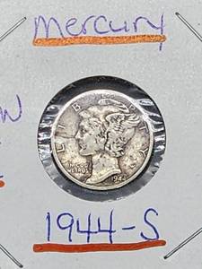 lot 51 image: (9) Assorted U.S. Mint Silver Mercury Dimes