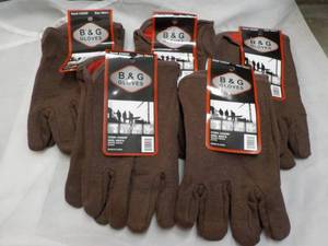 5 pair B and G Mens Brown Jersey Gloves