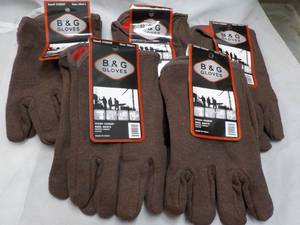5 pair B and G Mens Brown Jersey Gloves