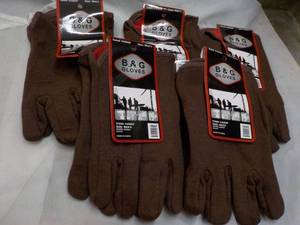 5 pair B and G Mens Brown Jersey Gloves