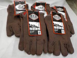 5 pair B and G Mens Brown Jersey Gloves