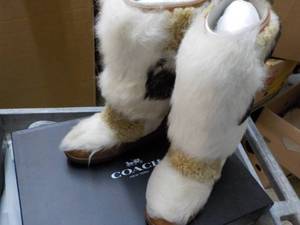 New Coach Morton Calf Shearling Mix Saddle Natural Boots size 7M