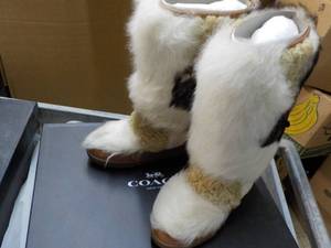 New Coach Morton Calf Shearling Mix Saddle Natural Boots size 7M