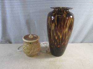 lot 87 image: (A-2) Wax Warmer and Large Decorative Glass Vase 13 14 Tall