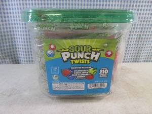 lot 121 image: (B-1) 2.59 Pounds (Approx 210 pcs) Container Sour Patch Twists Assorted Flavors Best by May 2025
