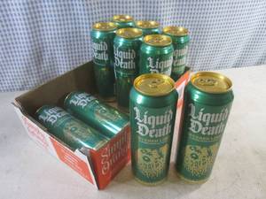 lot 164 image: (B-4) 10 Cans Liquid Death Severed Lime Flavored Sparkling Water19.2oz Cans Best by Feb 2025