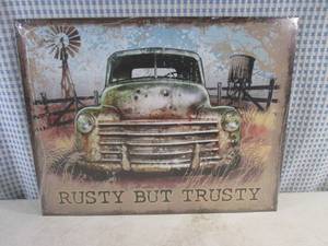 lot 183 image: (FS) Rusty But Trusty Tin Sign - New In Plastic Wrap - 16 x 12 12