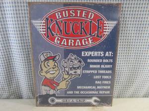 lot 186 image: (FS) Busted Knuckle Garage Tin Sign - New In Plastic Wrap - 16 x 12 12