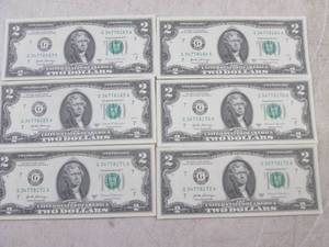 lot 196 image: (CNTR) 6 Uncirculated 2017A $2.00 Bills - All These Do Not Have Consecutive Serial Numbers