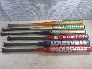 lot 203 image: (F-0) 6 Aluminum Bats - 4 Easton  2 Louisville - Length Range 34 - 30