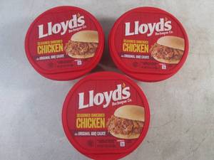 lot 279 image: (FRZ) 3 Frozen Lloyds Seasoned Shredded Chicken in Original BBQ Sauce 1 Pound Each Past Date