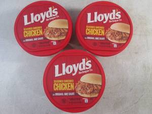 lot 280 image: (FRZ) 3 Frozen Lloyds Seasoned Shredded Chicken in Original BBQ Sauce 1 Pound Each Past Date