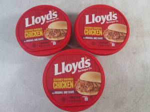 lot 281 image: (FRZ) 3 Frozen Lloyds Seasoned Shredded Chicken in Original BBQ Sauce 1 Pound Each Past Date