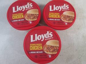 lot 282 image: (FRZ) 3 Frozen Lloyds Seasoned Shredded Chicken in Original BBQ Sauce 1 Pound Each Past Date