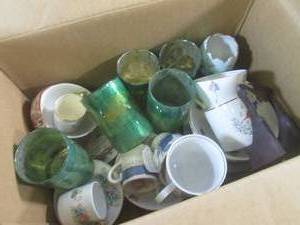 lot 321 image: (A-1) Box of Assorted Collector Cups Bowls Plates