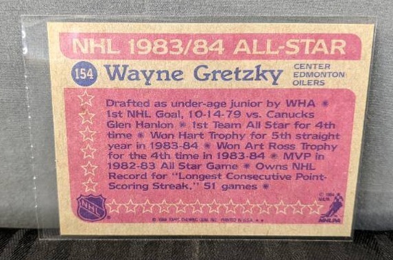 lot 40B image: Wayne Gretzky 1984 Topps NHL All Star Hockey Card Edmonton Oilers V