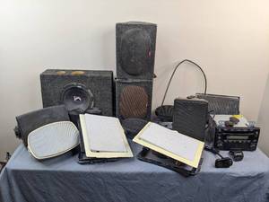 lot 44 image: Assorted SpeakersSound Technology - Car Speakers, Mazda MPV AMFM CDRadio Player, Advent Marbl II Patio Speakers, Insignia 2-Way Speakers, and More