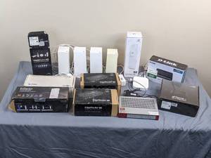 lot 34 image: Connectivity Lot of Modems & Routers Linksys, EdgeMAX, UBIQUITI, EnGenius, Apple, ZyXEL