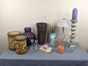 lot 11 image: An  Assortment of Beautiful Decor Items Including Vases, Candle Holder, Ash Tray and More