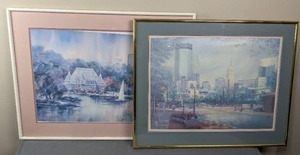lot 21 image: Minneapolis Skyline By Barbara Hails 105900 and Lake Harriet Summer Reflections By Lou Roman 648900 COA Framed Artwork